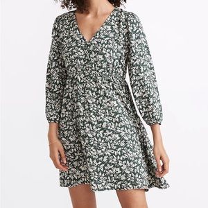 Madewell V-Neck Button-Front Mini Dress in Forest Leaves
